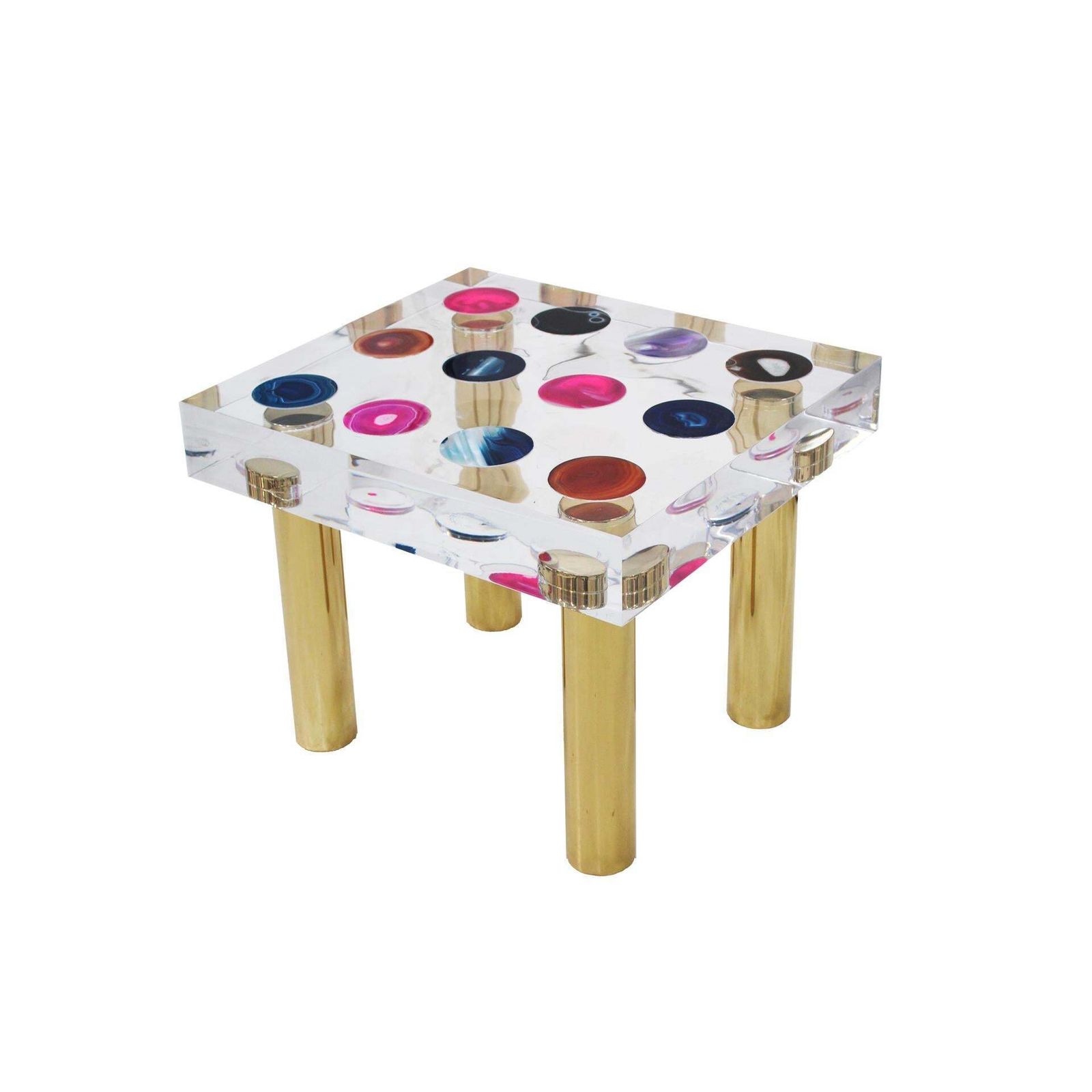 Superego Contemporary Modern Italian Plexiglass And Brass Side Table photo vinterior