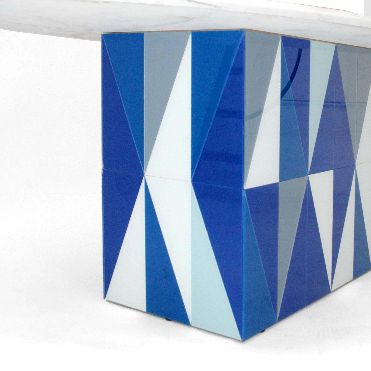 Contemporary Wood Italian Dining Table With Marble Top After Gio Ponti photo for sale