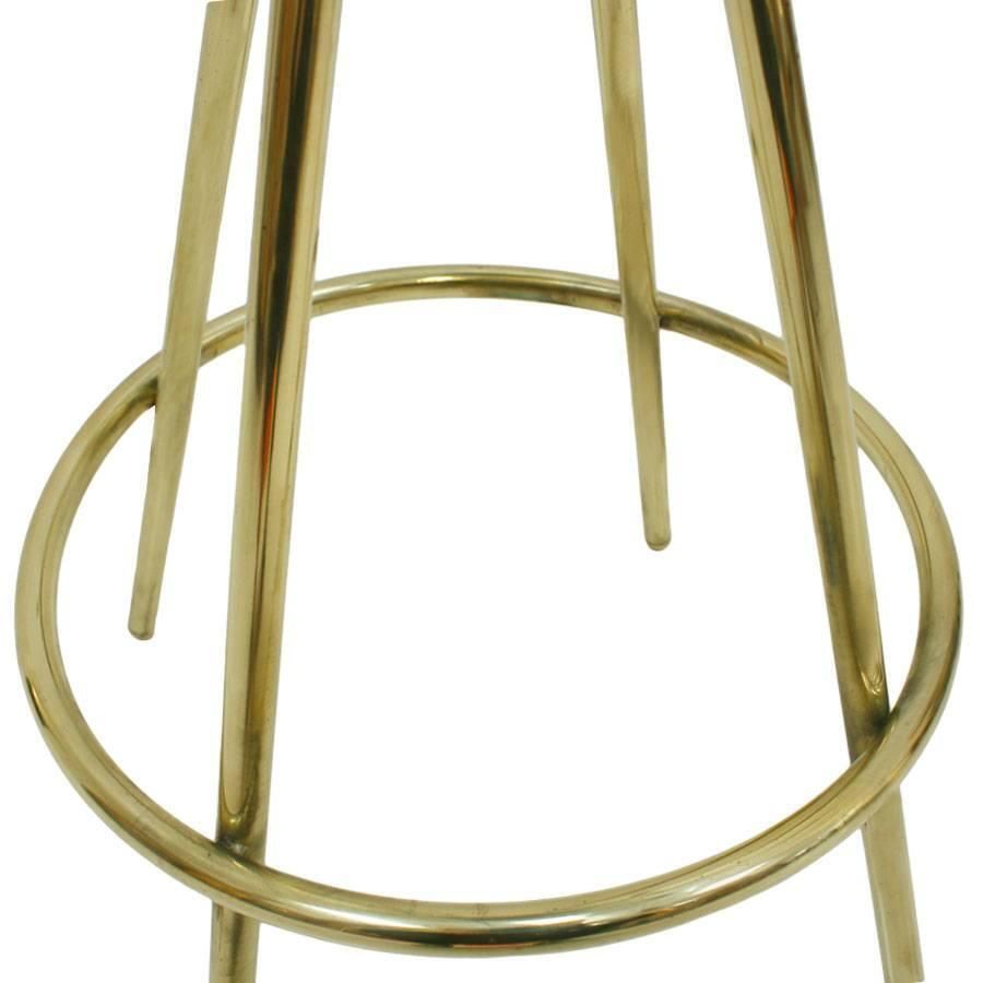 Mid Century Style Circular Brass And Cotton Velvet Italian Bar Stool photo furniture