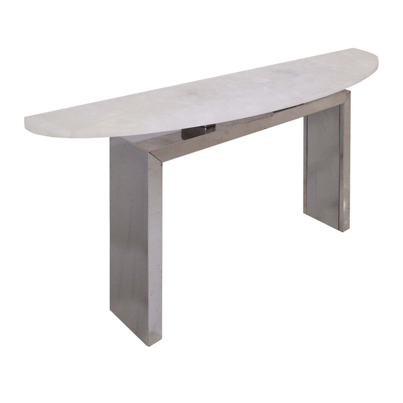 Contemporary Italian Demilune Console Table Made Of White Quartz And Steel Base photo for sale