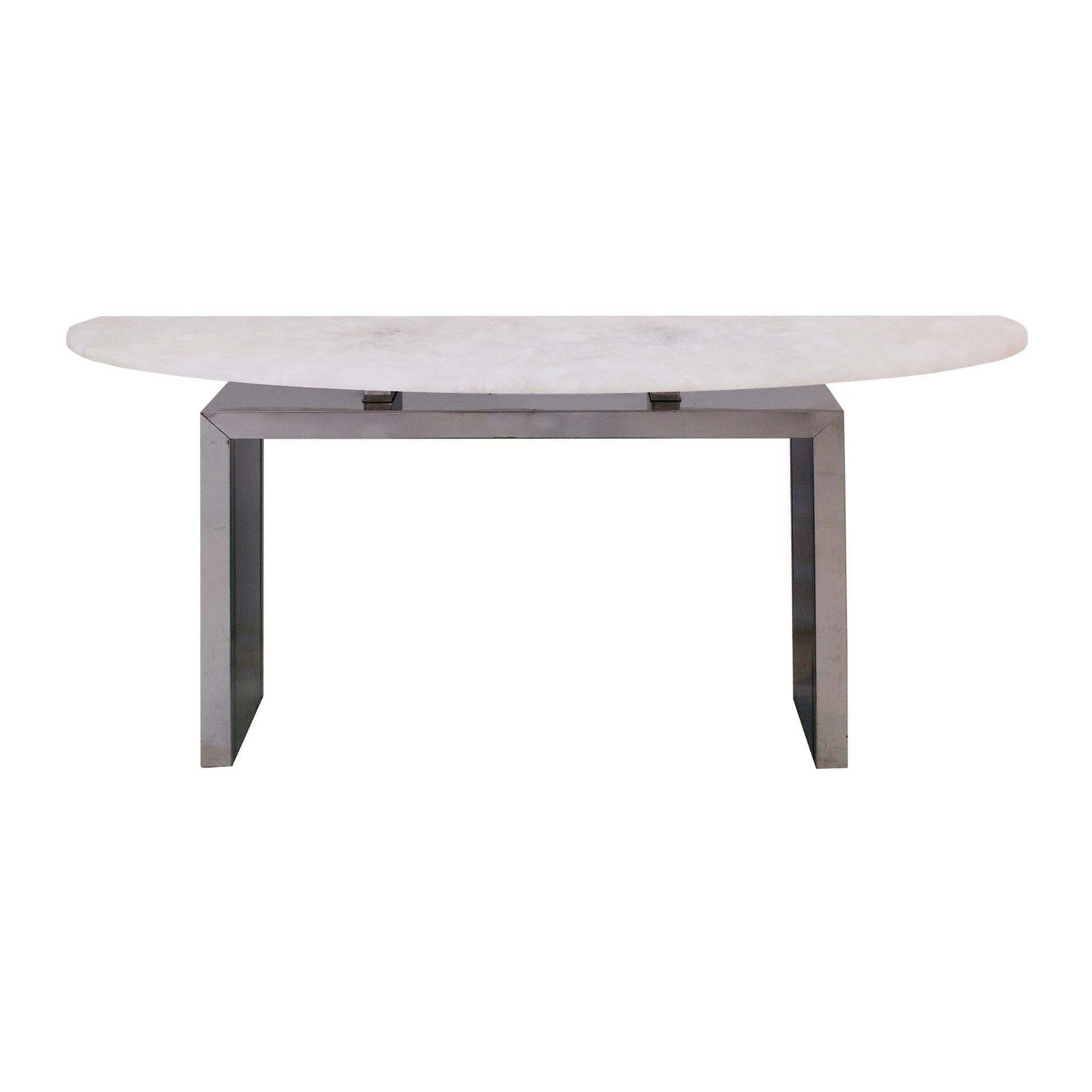 Contemporary Pair Of Demilune Consoles Made Of White Quartz & Steel photo furniture