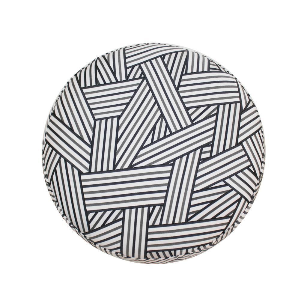 Contemporary Circular Cotton Jacquard And Brass Pair Of Italian Poufs photo 1620.0