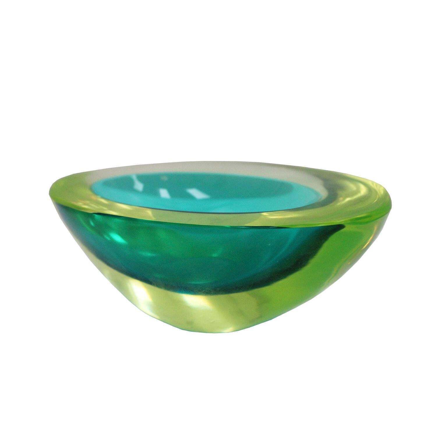 Midcentury Turquoise And Yellow Sommerso Murano Glass Bowl By Flavio Poli 1950 photo furniture
