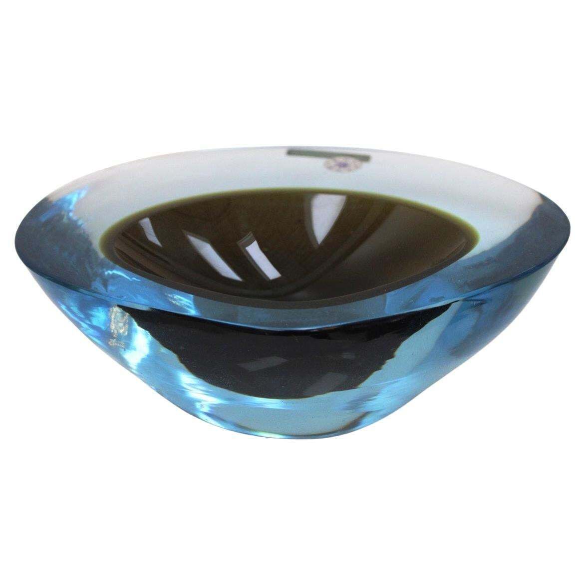 Mid Century Modern Blue And Black Sommerso Murano Glass Vase By Flavio Poli 1950