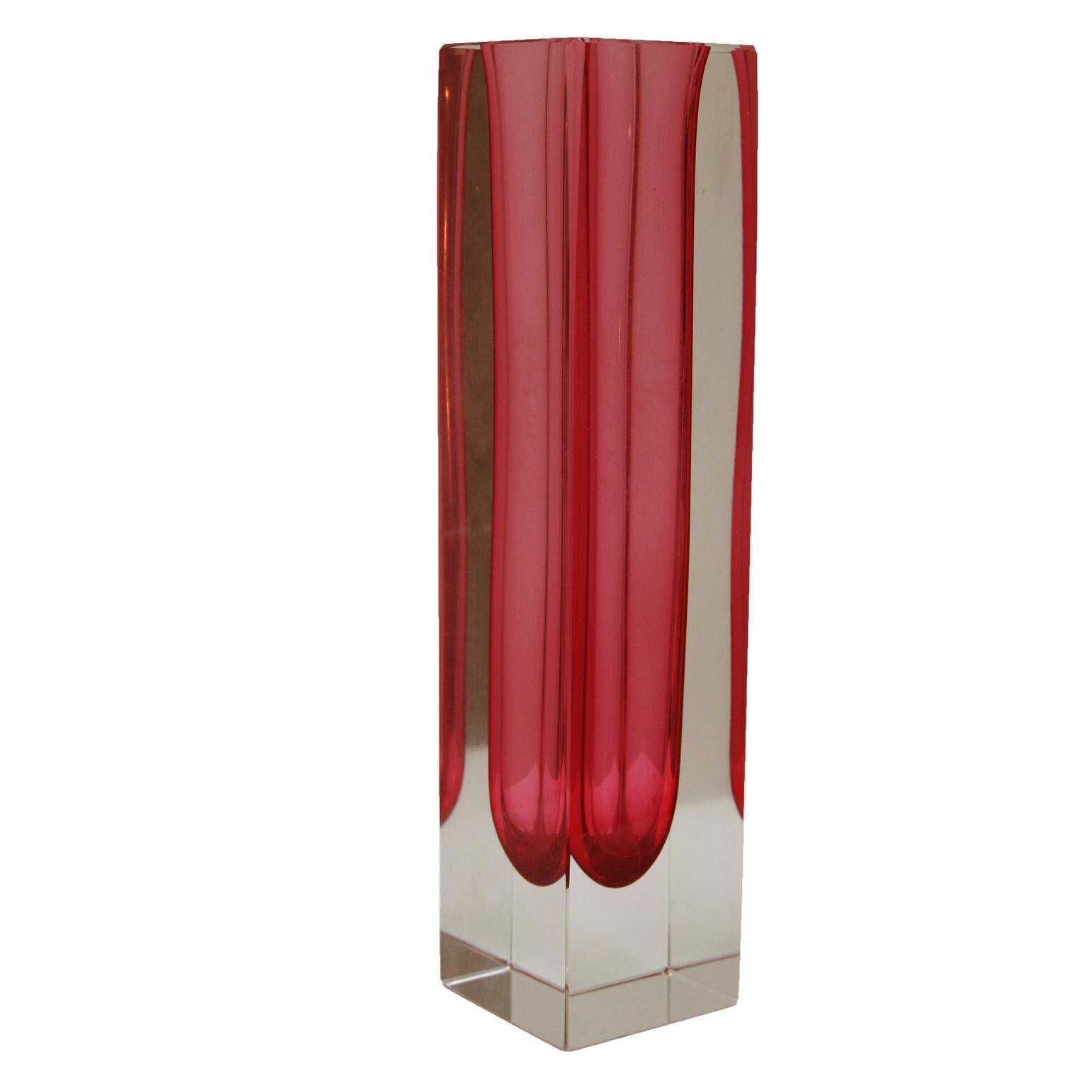 Mid Century Modern Pink Sommerso Murano Glass Vase By Flavio Poli 1950 photo for sale