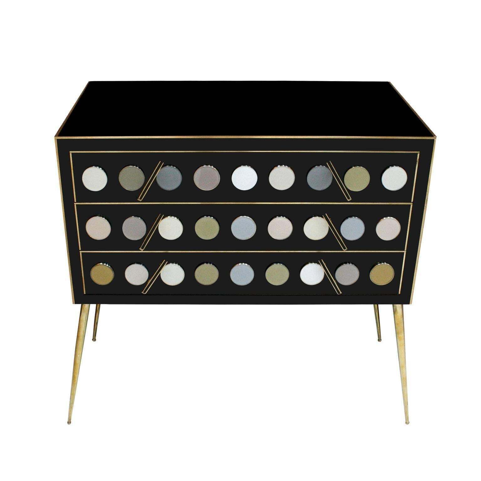 Mid Century Modern Style Solid Wood Murano Glass And Brass Italian Commode photo furniture