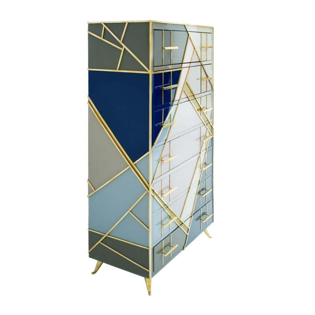 Mid Century Modern Style Murano Glass And Brass Italian Commode photo Furniture