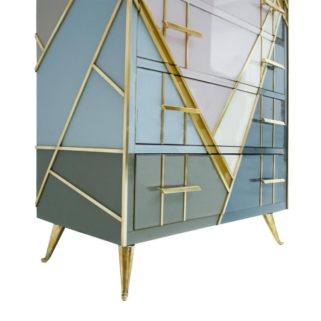 Mid Century Modern Style Murano Glass And Brass Italian Commode photo vintage