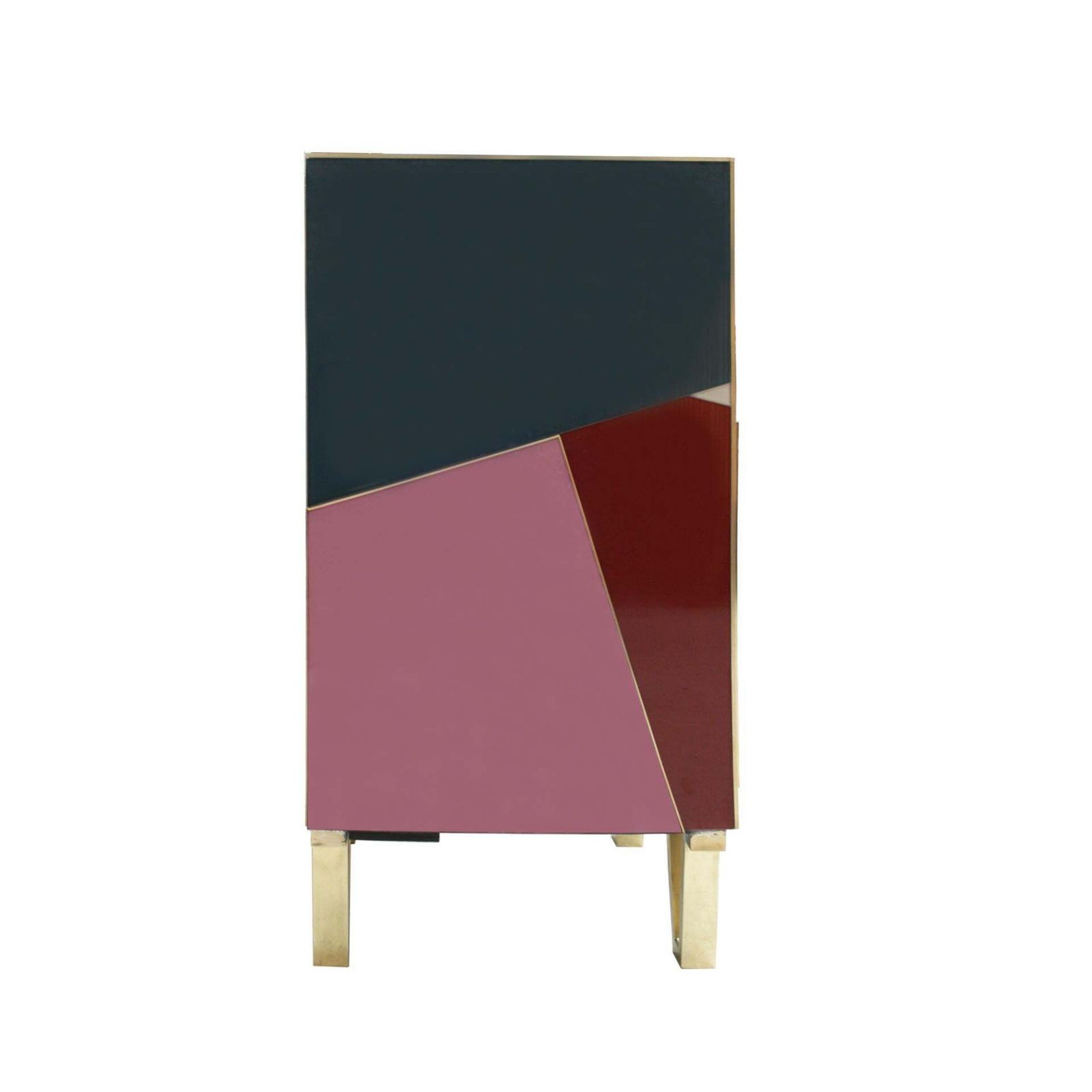 Mid Century Modern Style Wood Colored Glass And Brass Pair Of Italian Sideboards photo vinterior