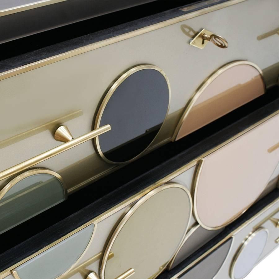 Mid Century Modern Style Solid Wood Glass And Brass Large Italian Commode photo 8356.0