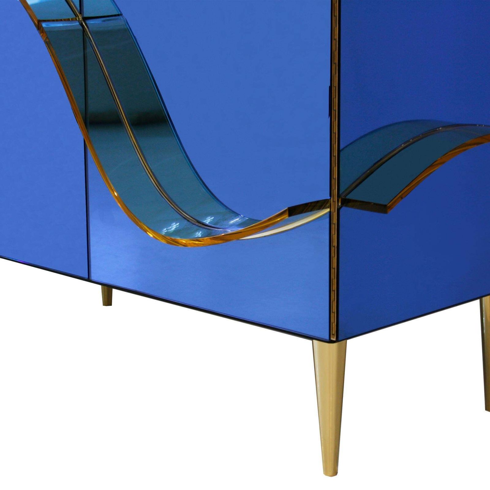 photo furniture Contemporary Blue Murano Glass Mirror And Brass Pair Of Italian Cabinets