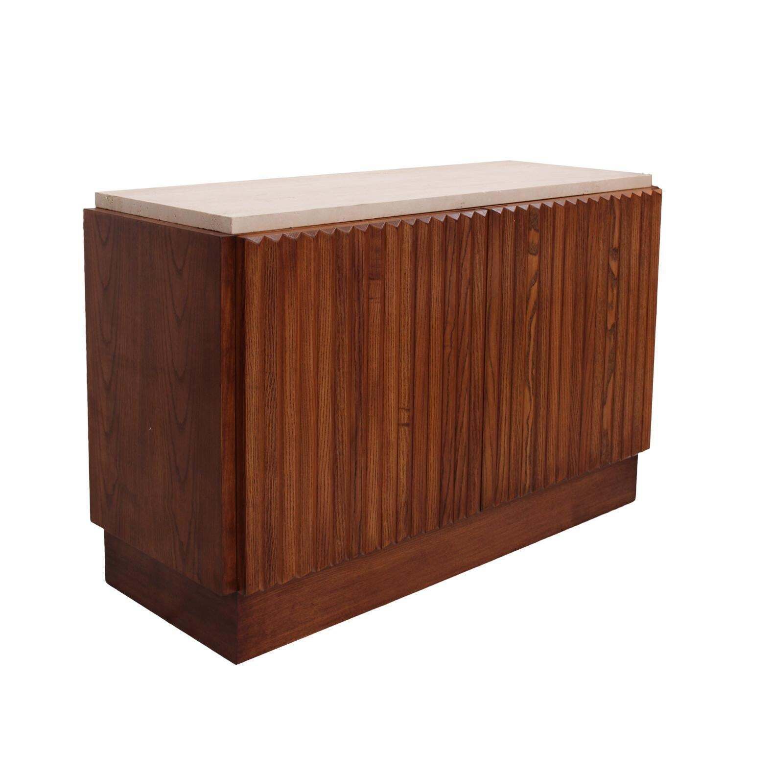 Contemporary Modern Pair Of Sideboards In Wood And Travertine Marble Top photo 6780.0