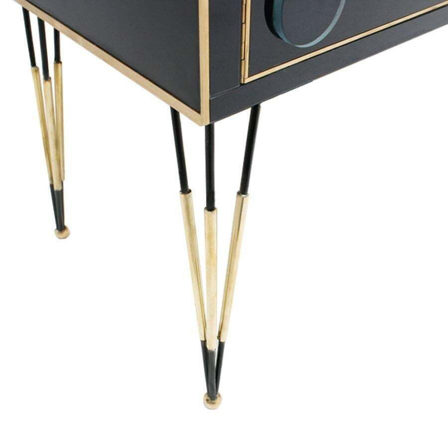 Mid Century Modern Style Made Of Wood, Dark Glass And Brass Italian Sideboard photo Furniture