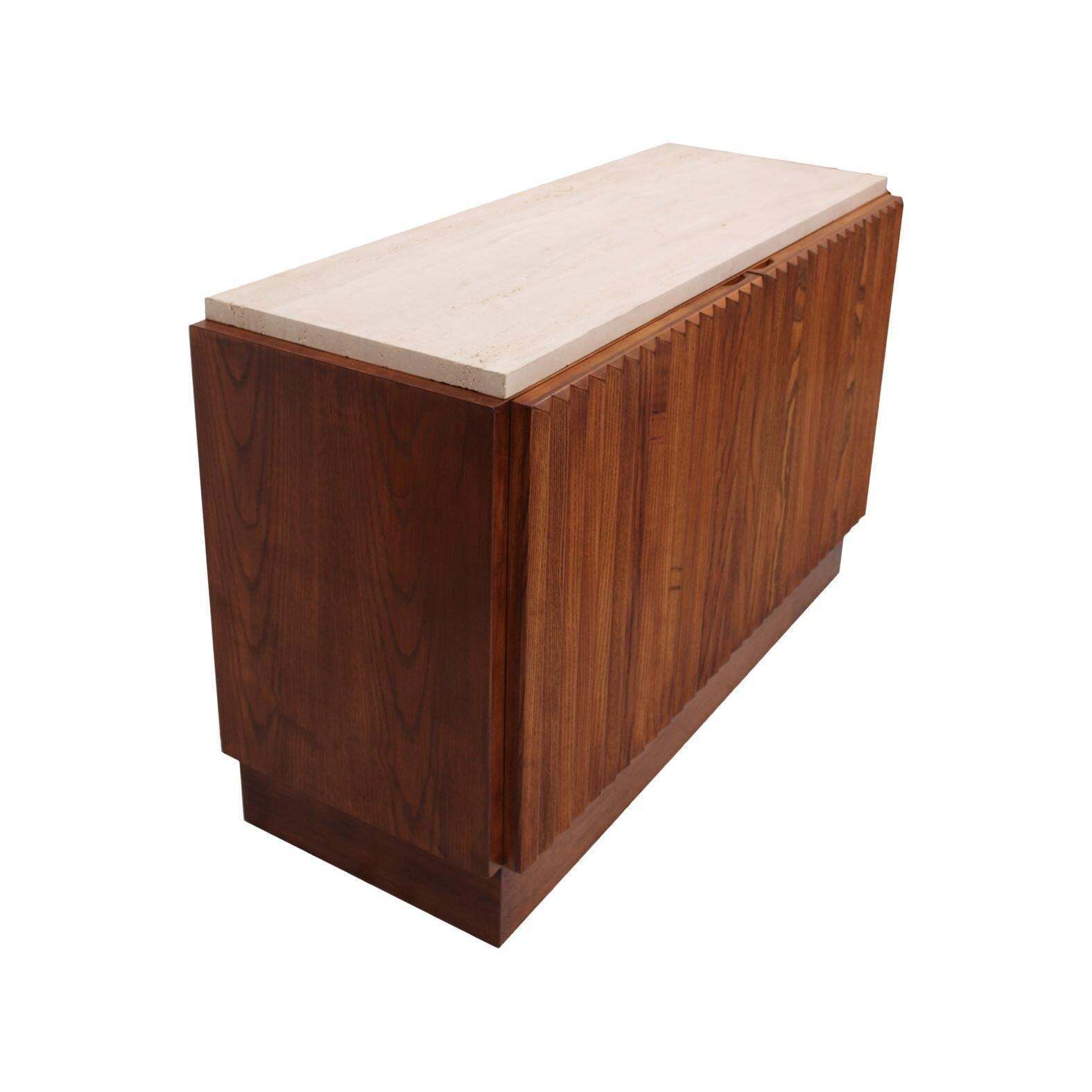 Contemporary Modern Pair Of Sideboards In Wood And Travertine Marble Top photo vinterior