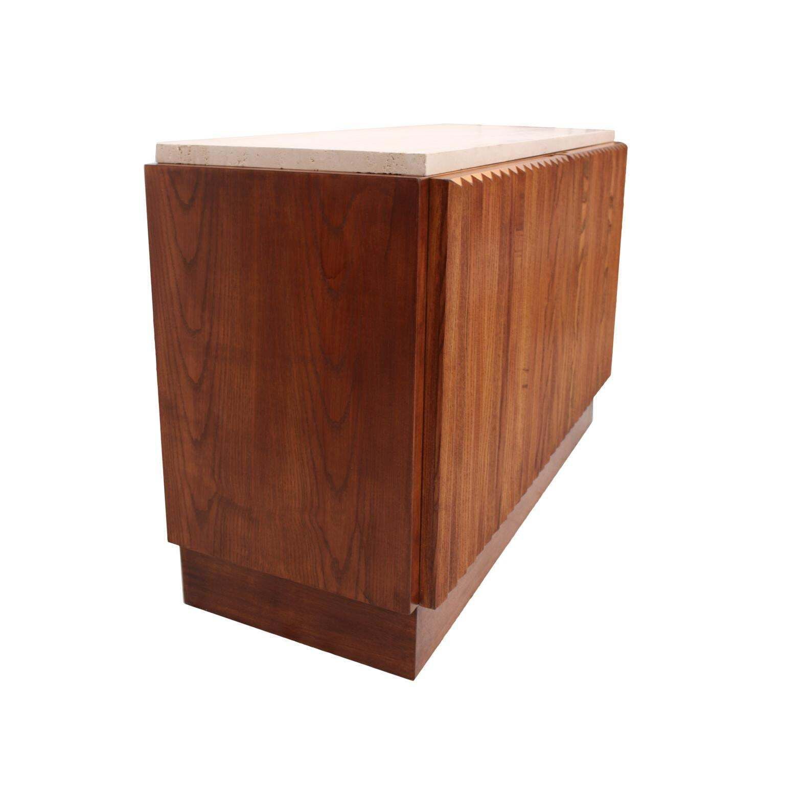 Contemporary Modern Pair Of Sideboards In Wood And Travertine Marble Top photo buy