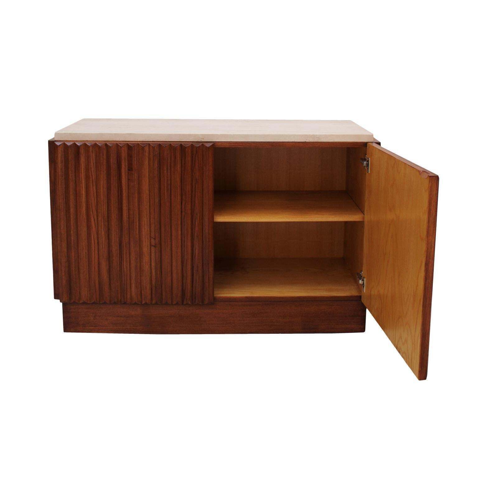 Contemporary Modern Pair Of Sideboards In Wood And Travertine Marble Top photo vintage