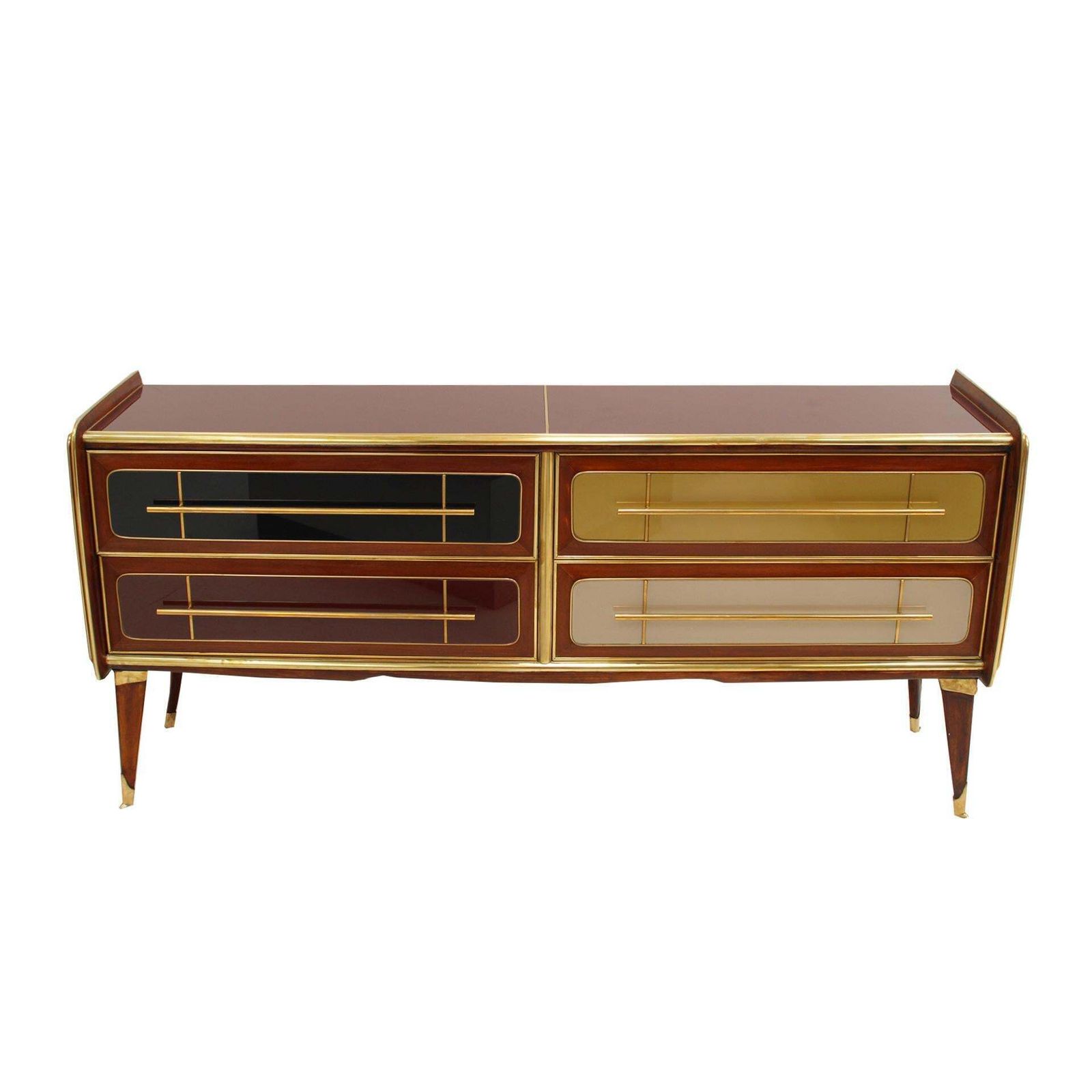 Italain Sideboard Made Of Solid Wood And Covered With Colored Glass 1950s photo furniture