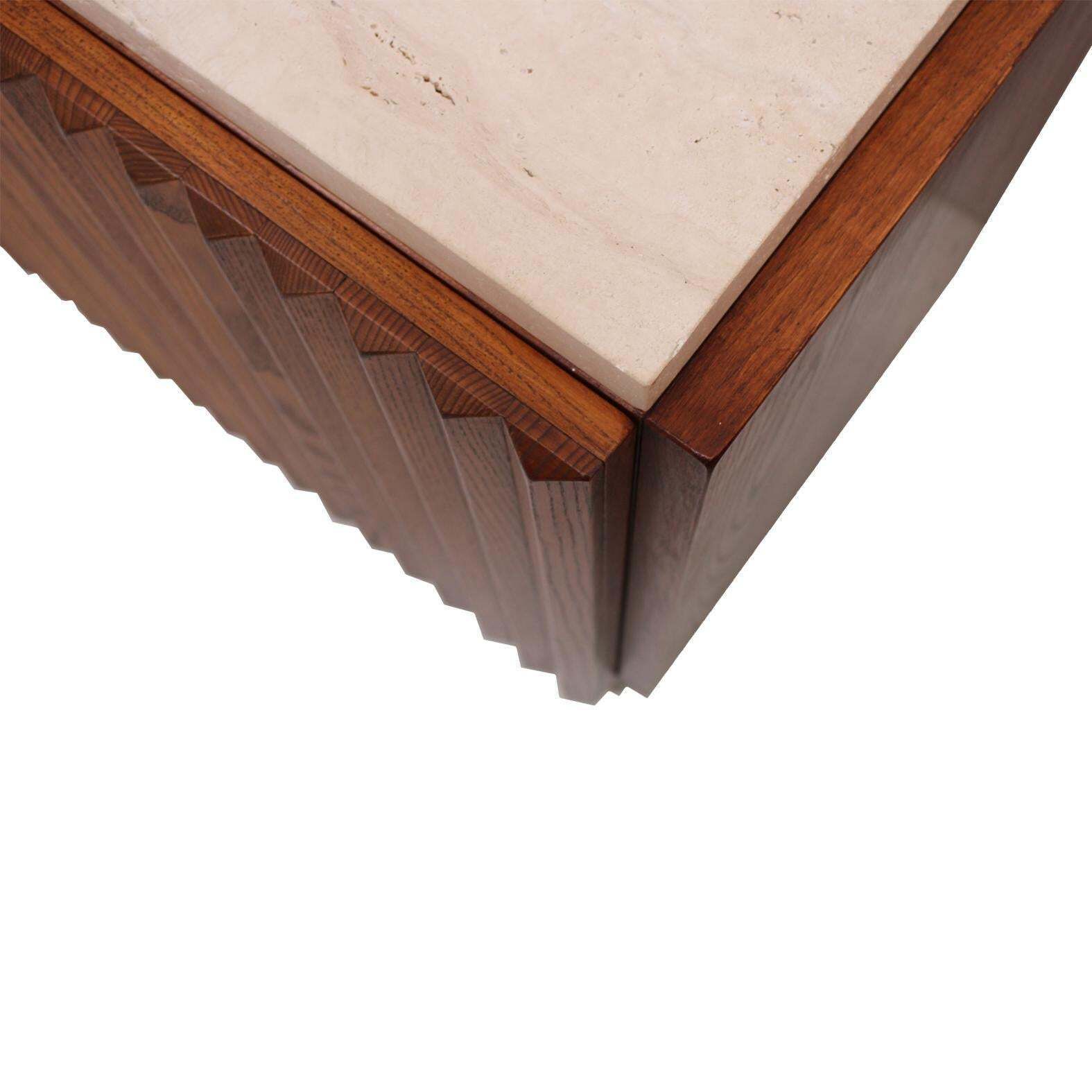 photo for sale Contemporary Modern Pair Of Sideboards In Wood And Travertine Marble Top
