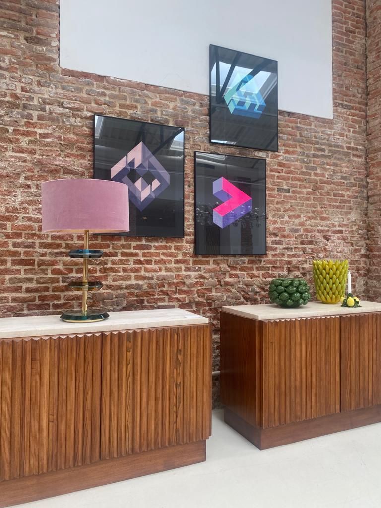 photo vinterior Contemporary Modern Pair Of Sideboards In Wood And Travertine Marble Top
