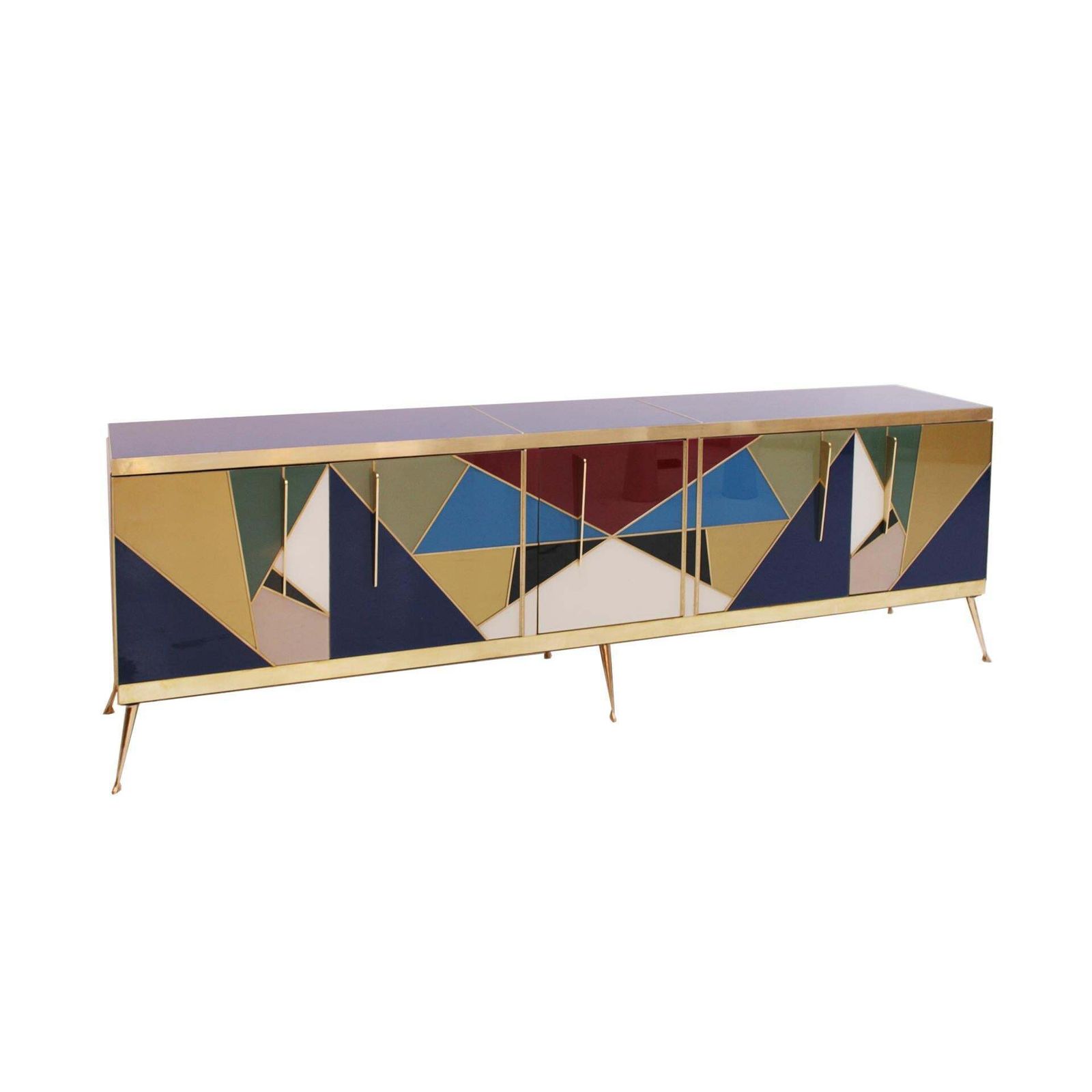 Mid Century Modern Style Italian Sideboard Made Of Wood Brass And Colored Glass photo furniture
