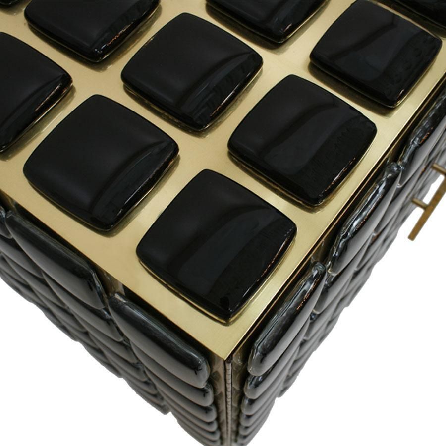 Mid Century Modern Style Brass And Black Glass Pair Of Italian Sideboards photo 20453.0