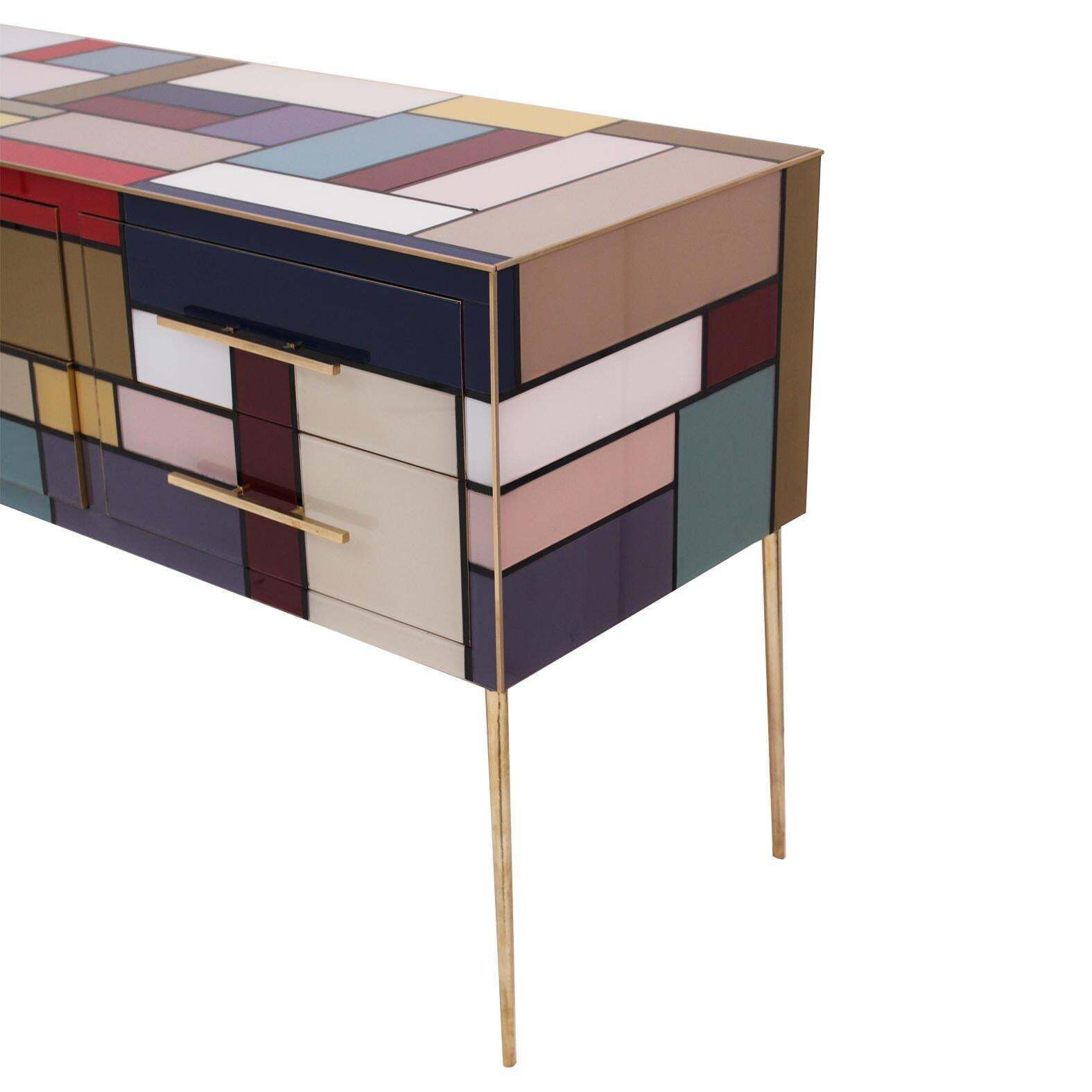 Murano Coloured Glass And Brass Sideboard Composed Of 6 Drawers photo 8356.0