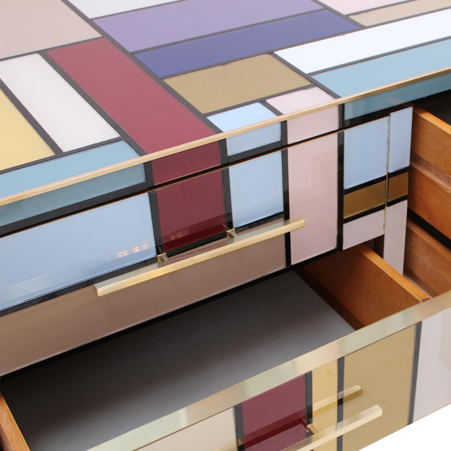 Murano Coloured Glass And Brass Sideboard Composed Of 6 Drawers photo buy