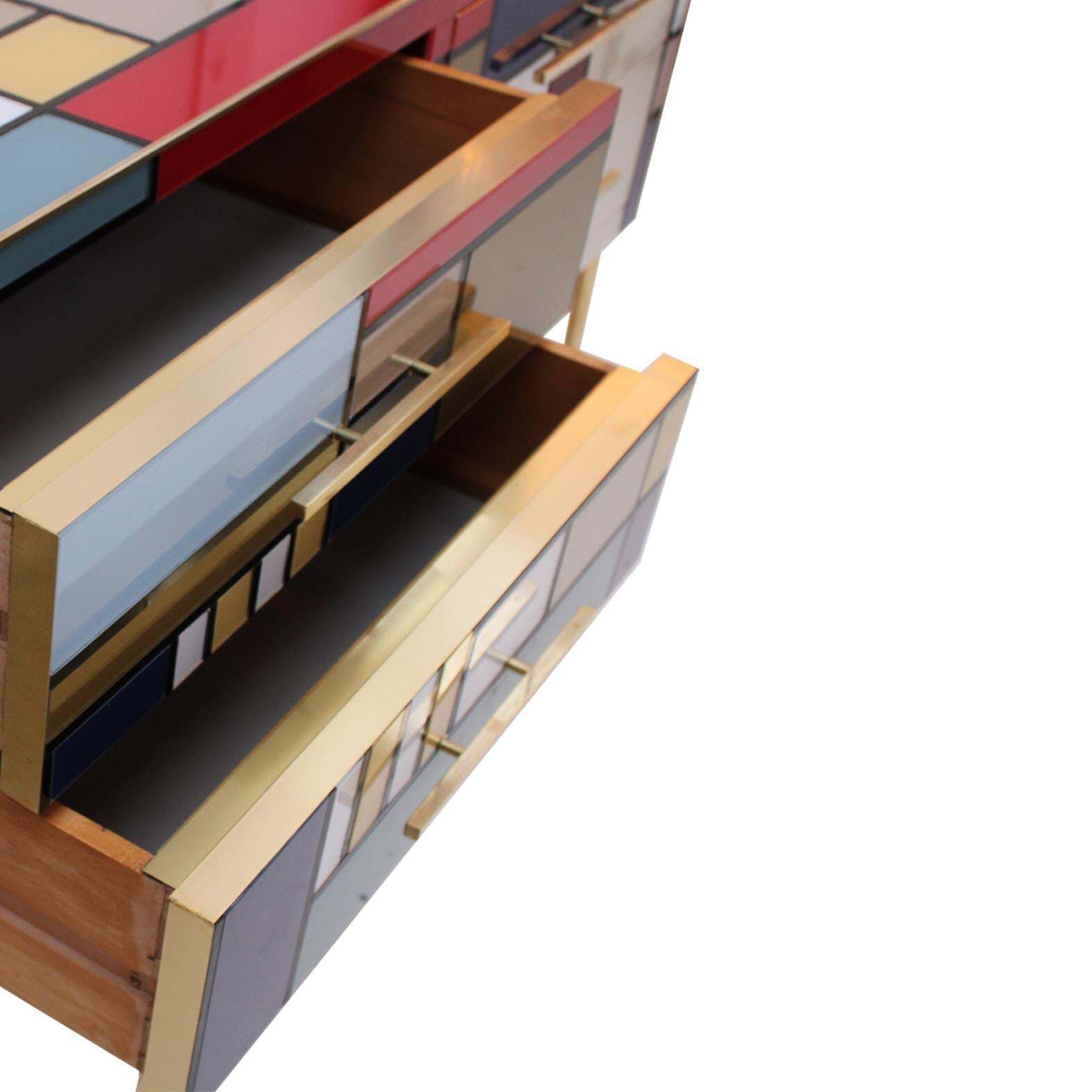 Murano Coloured Glass And Brass Sideboard Composed Of 6 Drawers photo vintage