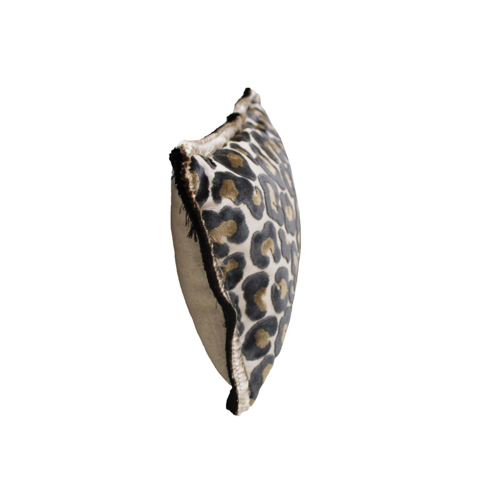 Leopard Print Velvet Cushion In Cotton With Double Tinsel Trim And Linen Back photo for sale