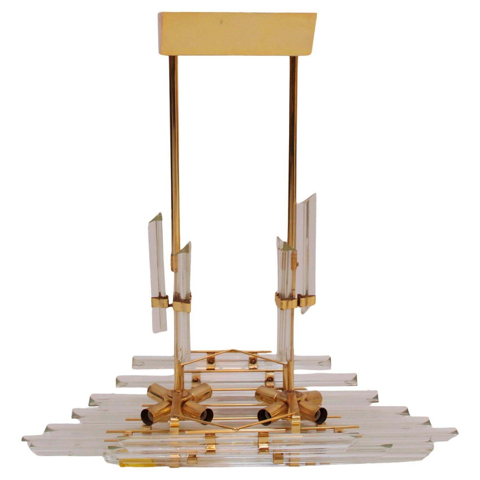 Midcentury Modern Brass And Murano Glass Ceiling Lamp By Rafaél Tormo 1970