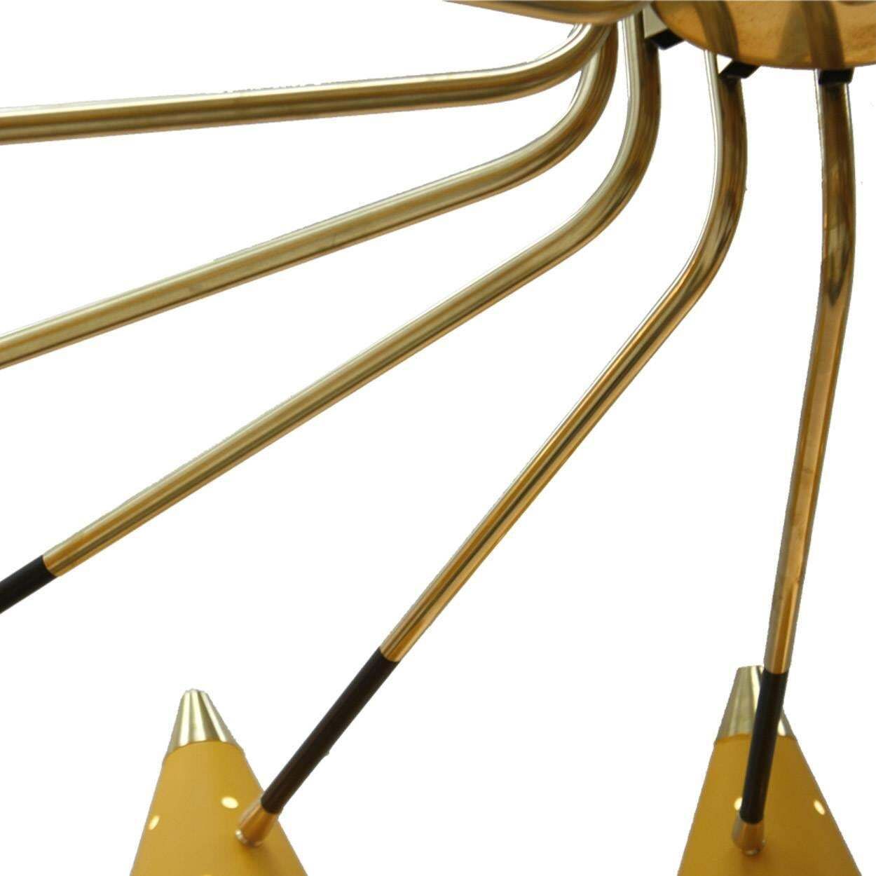 Mid Century Modern Italian Yellow Lacquered Metal And Brass Pendant Lamp photo for sale
