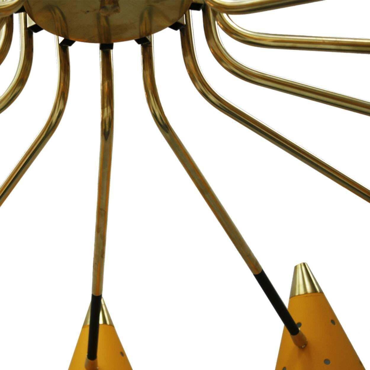 Mid Century Modern Italian Yellow Lacquered Metal And Brass Pendant Lamp photo 6480.0