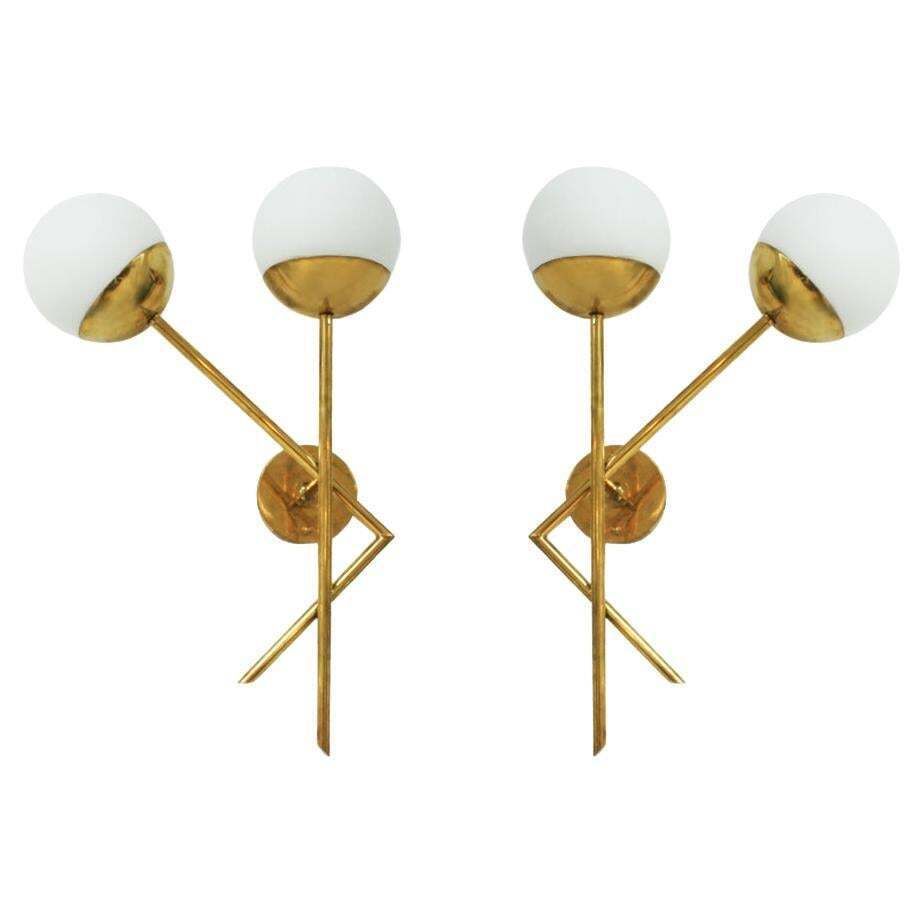 Mid Century Italian Modern Style Brass And Glass Sconces, Set Of 2