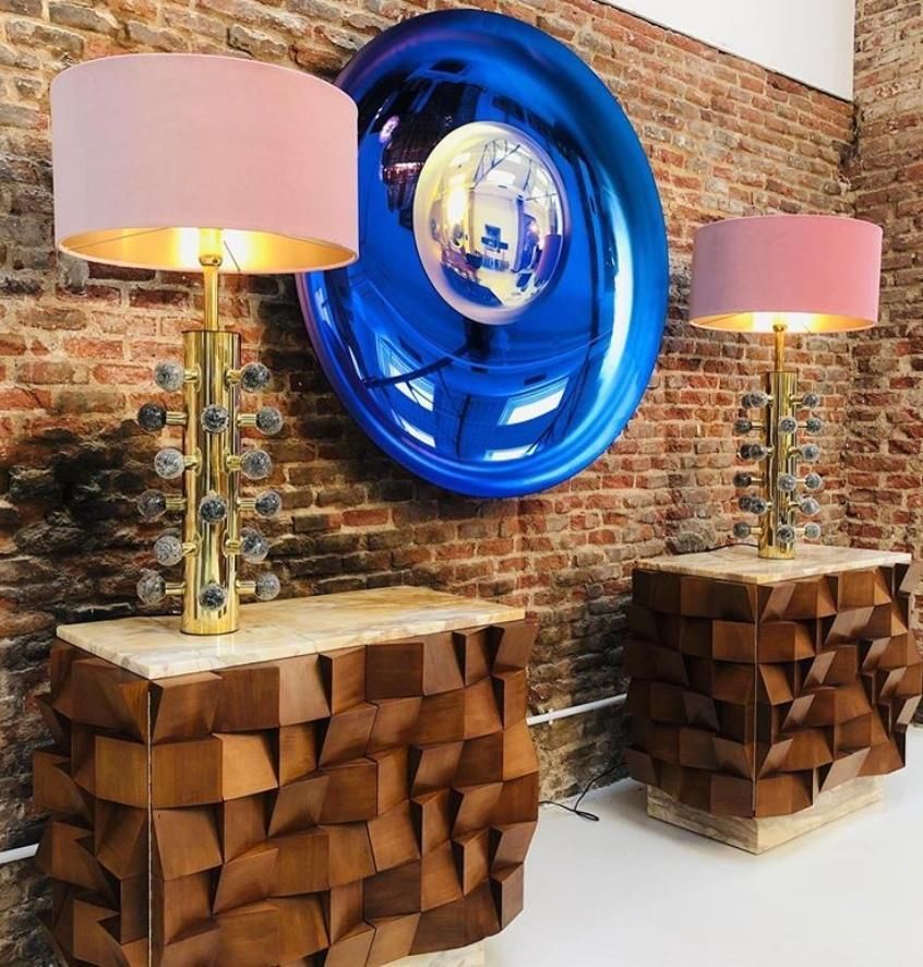Pair Of Contemporary Brass And Grey Couloured Murano Glass Table Lamps photo vinterior