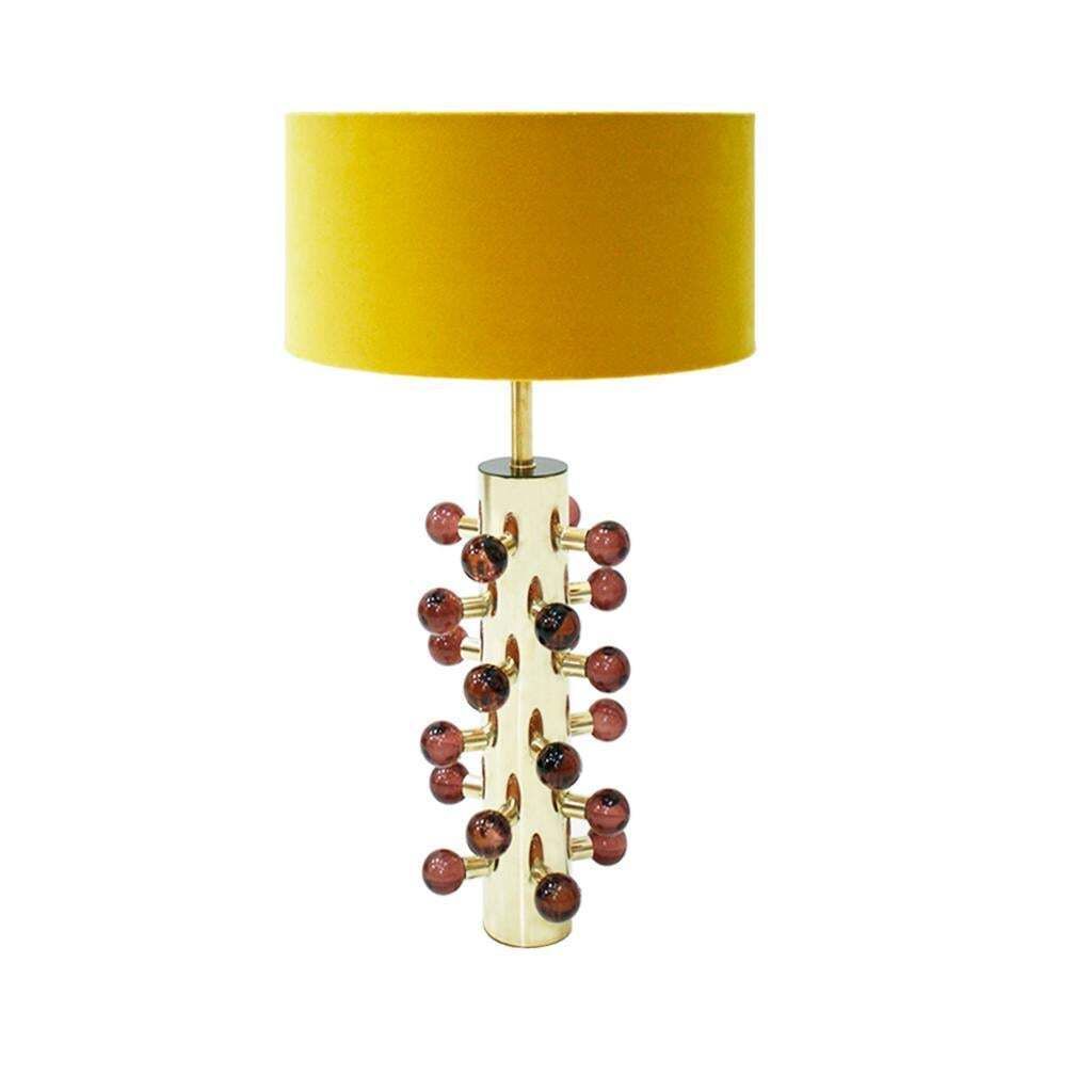 Mid Century Modern Style Pair Of Brass And Burgundy Murano Glass Table Lamps photo Lighting