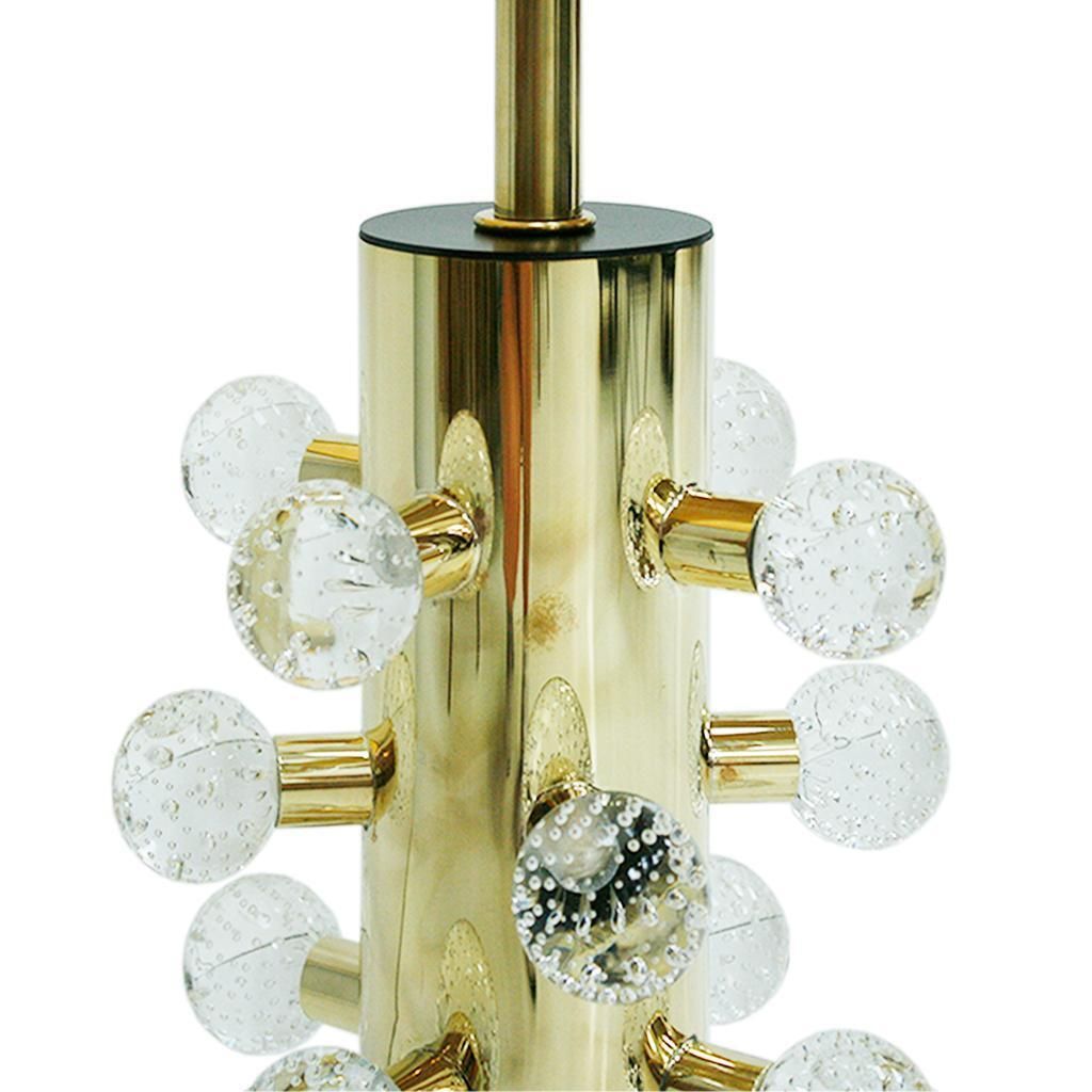 Mid Century Modern Pair Of Sculptural Clear Murano Glassand Brass Table Lamps photo vinterior