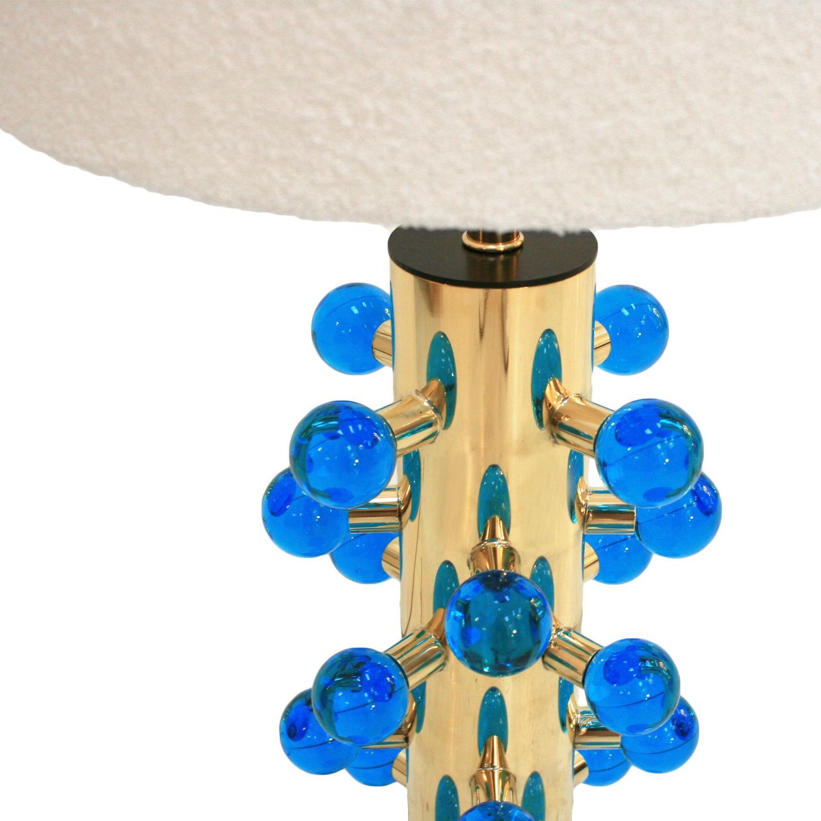 Mid Century Modern Style Pair Of Brass And Blue Murano Glass Italian Table Lamps photo for sale