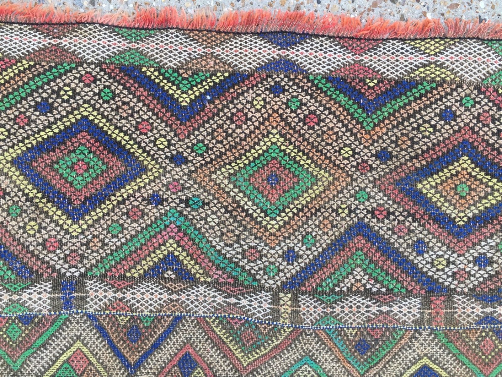 Antique Moroccan Kilim Rug 112x112cm Shabby Vintage Old Wool Country Home Kelim photo vintage