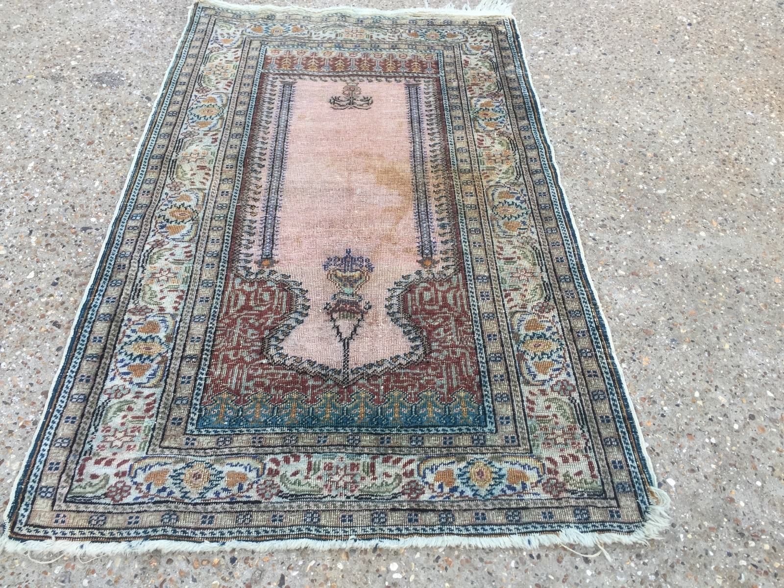 Antique Turkish Silk Rug 128x79cm Shabby, Country Home  Tribal Boho Vintage Old photo buy