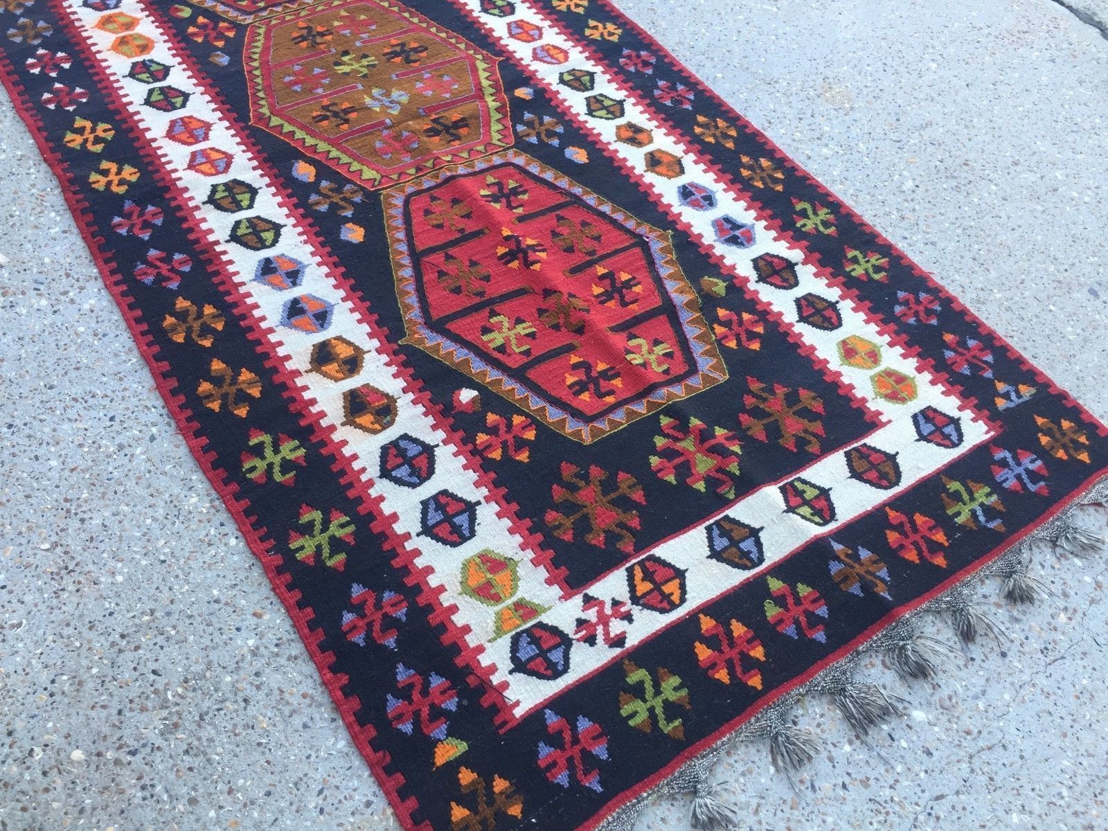 Old Turkish Kilim Kelim Rug 222x107cm Country House Boho Vintage Rustic Antique photo for sale