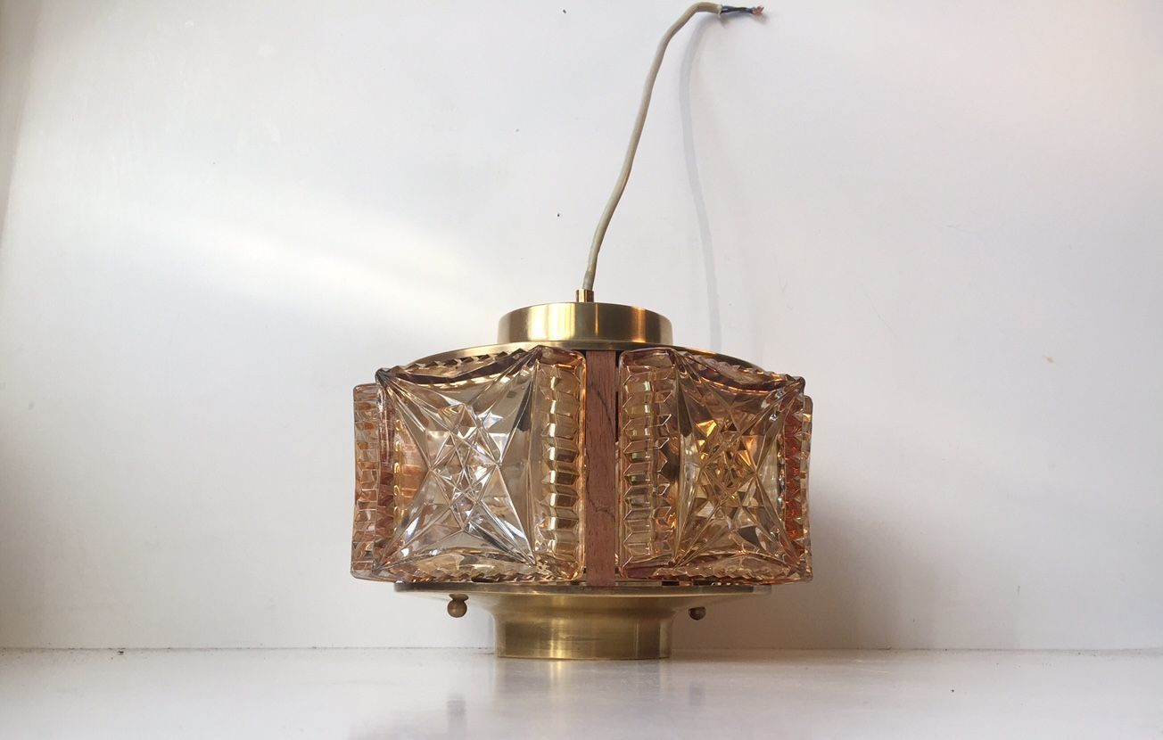 Mid Century Danish Glass, Rosewood, And Brass Pendant Lamp From Vitrika, 1960s photo furniture