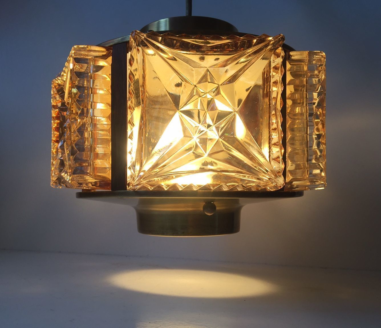 Mid Century Danish Glass, Rosewood, And Brass Pendant Lamp From Vitrika, 1960s photo Lighting