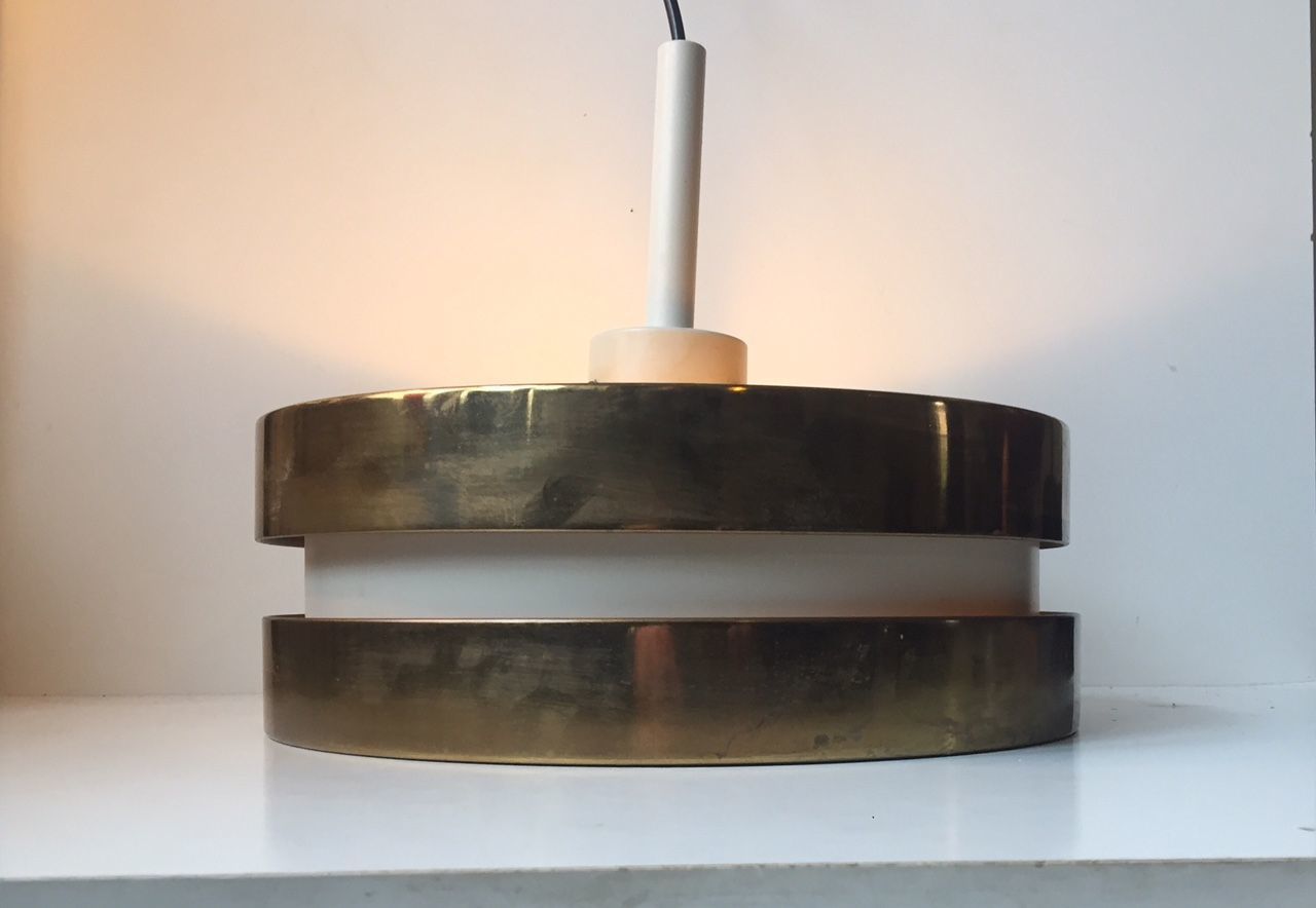 Brass & Crystal Pendant Lamp By Lisa Johansson Papé For Orno, 1960s