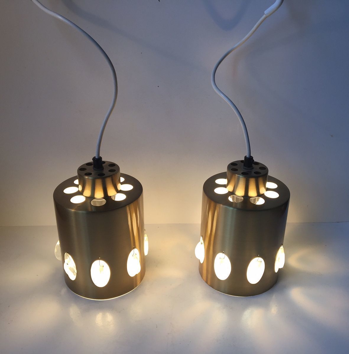 Danish Mid Century Brass And Crystal Pendant Lights From Vitrika, 1960s, Set Of 2 photo vinterior