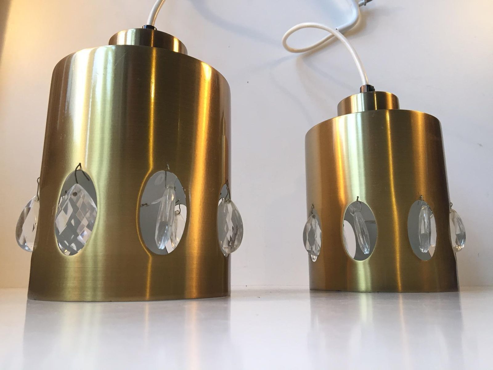 Danish Mid Century Brass And Crystal Pendant Lights From Vitrika, 1960s, Set Of 2 photo vintage