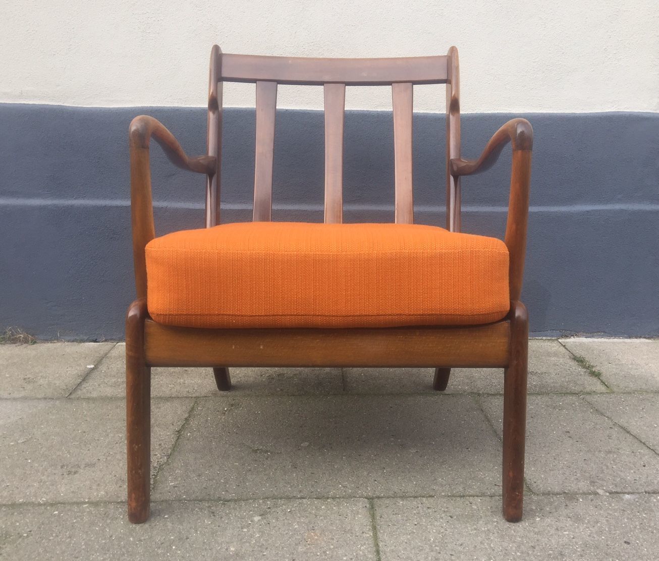 Mid Century Deense Fauteuil In Gebeitst Eiken Met Oranje Bekleding, Ole Wanscher Voor France & Daverkosen, Ca. Jaren 1950 photo 1426.0