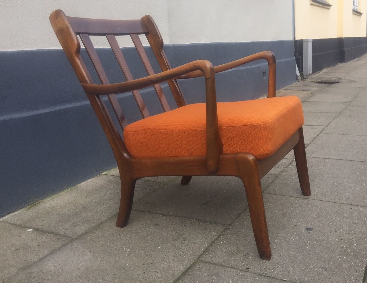 Mid Century Danish Stained Oak Orange Easy Chair By Ole Wanscher For France & Daverkosen, 1950s photo buy