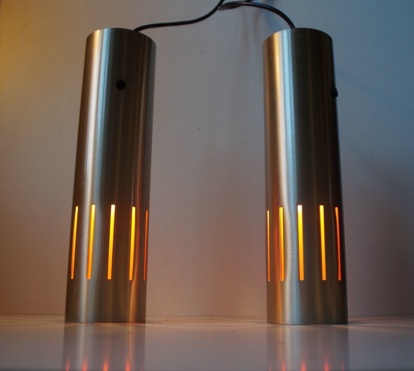 Danish Trombone Pendant Lamps By Jo Hammerborg For Fog & Morup, 1960s, Set Of 2 photo for sale