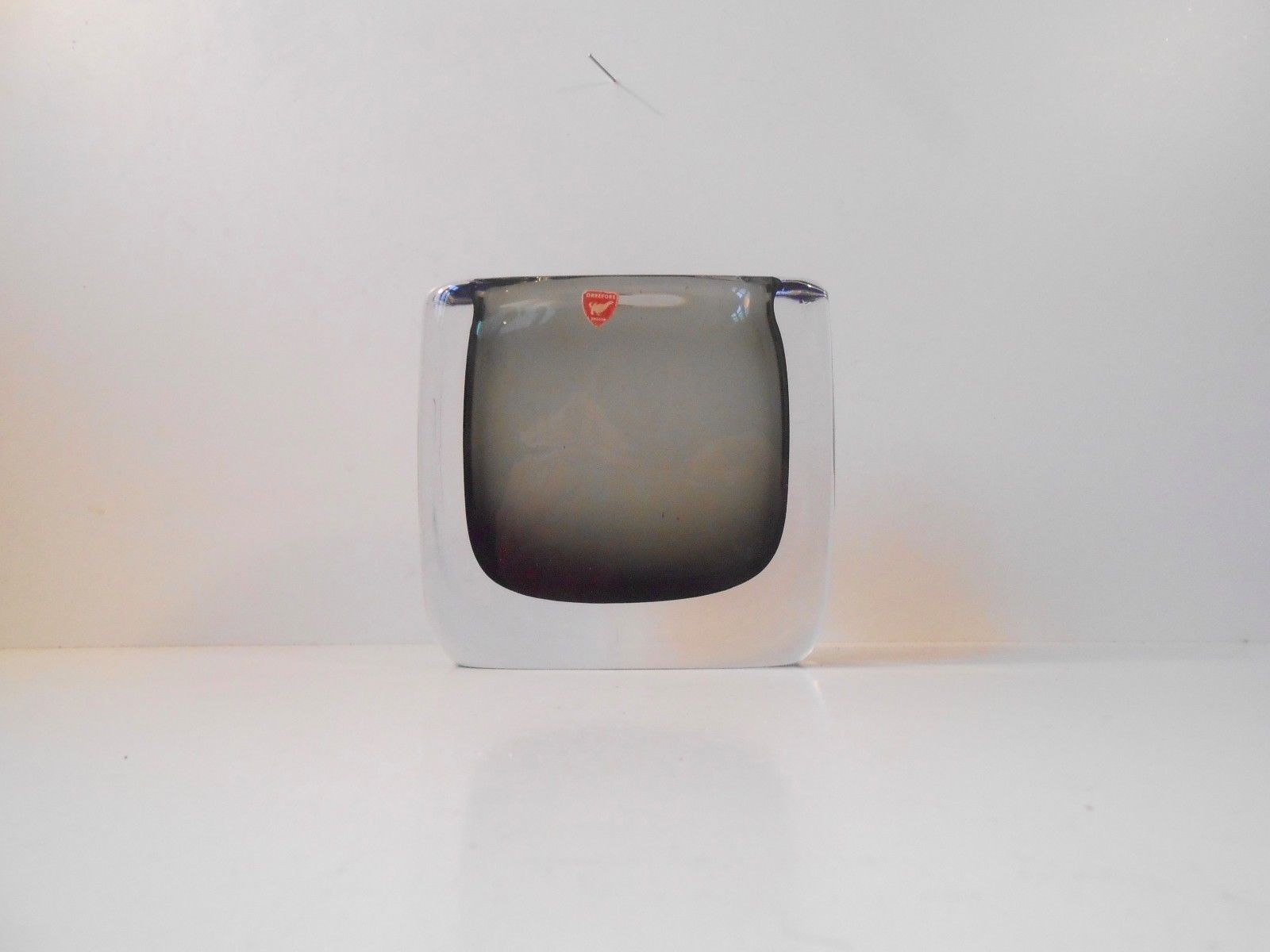 Cubic Smoke Grey Swedish Sommerso Glass Vase By Nils Landberg For Orrefors, 1950s
