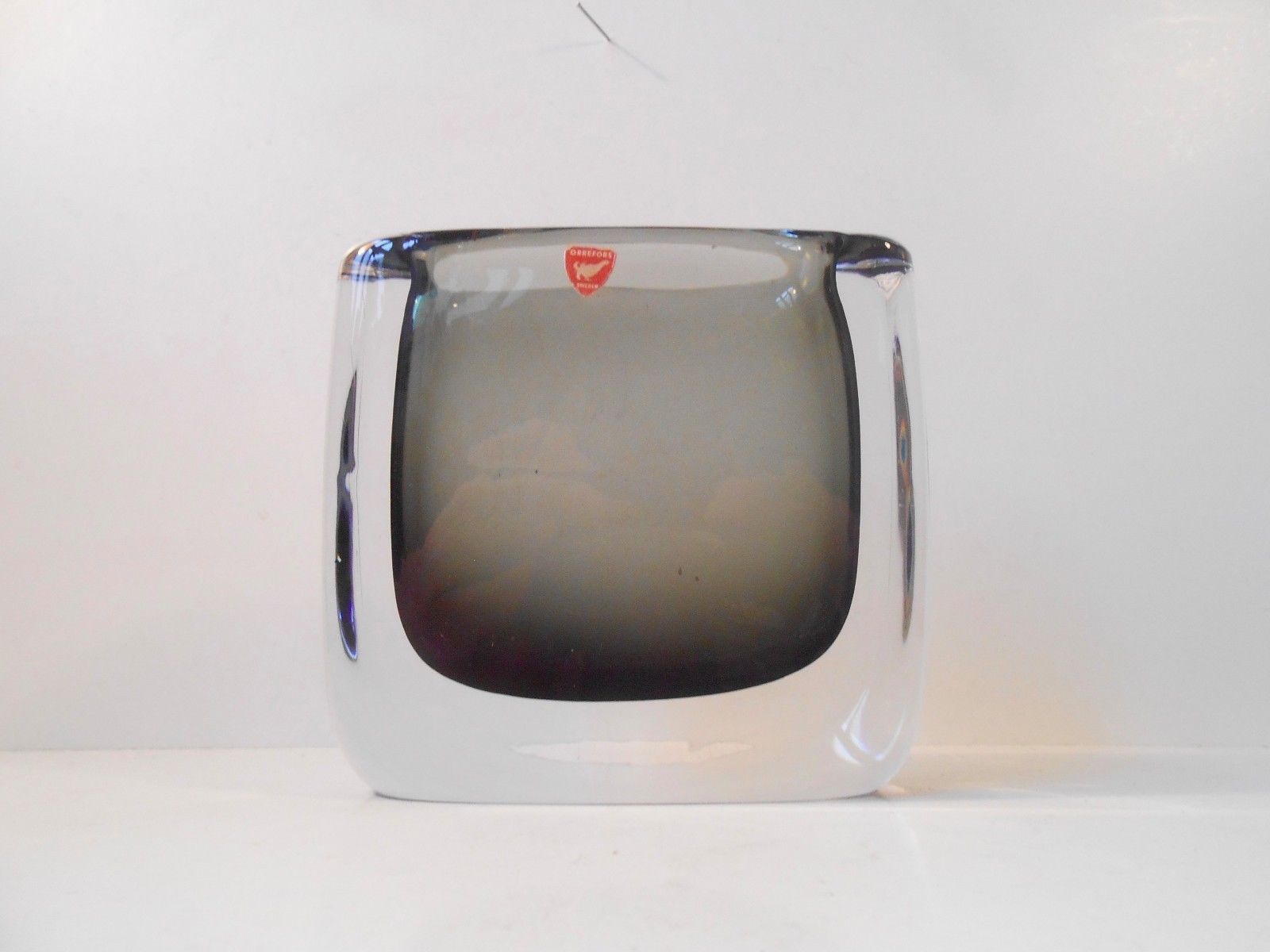 Cubic Smoke Grey Swedish Sommerso Glass Vase By Nils Landberg For Orrefors, 1950s photo furniture